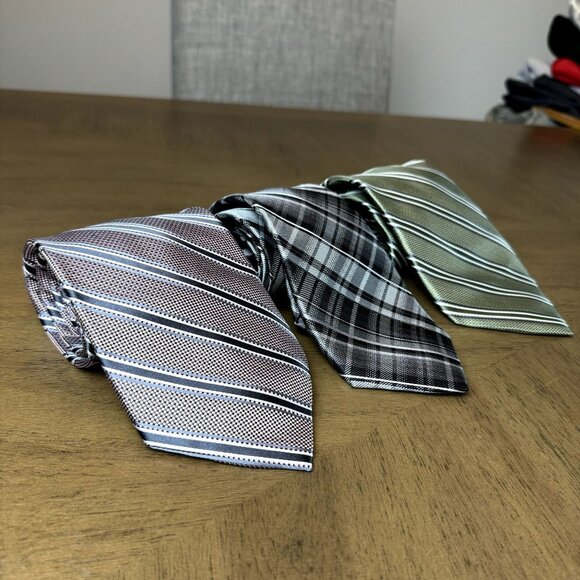 Bundle Pronto Uomo 100% Silk Tie Lot of 3 Diagonal Striped Plaid Neckties - Picture 6 of 6